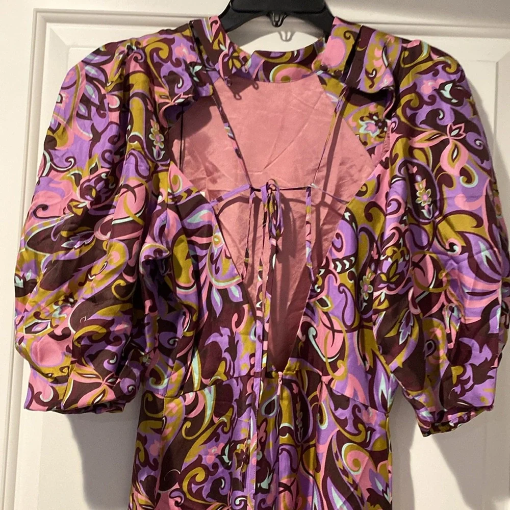 NWT designer Elegant Purple Patterned Dress; Ted Baker fits like small-size 6-8 - Picture 3 of 6